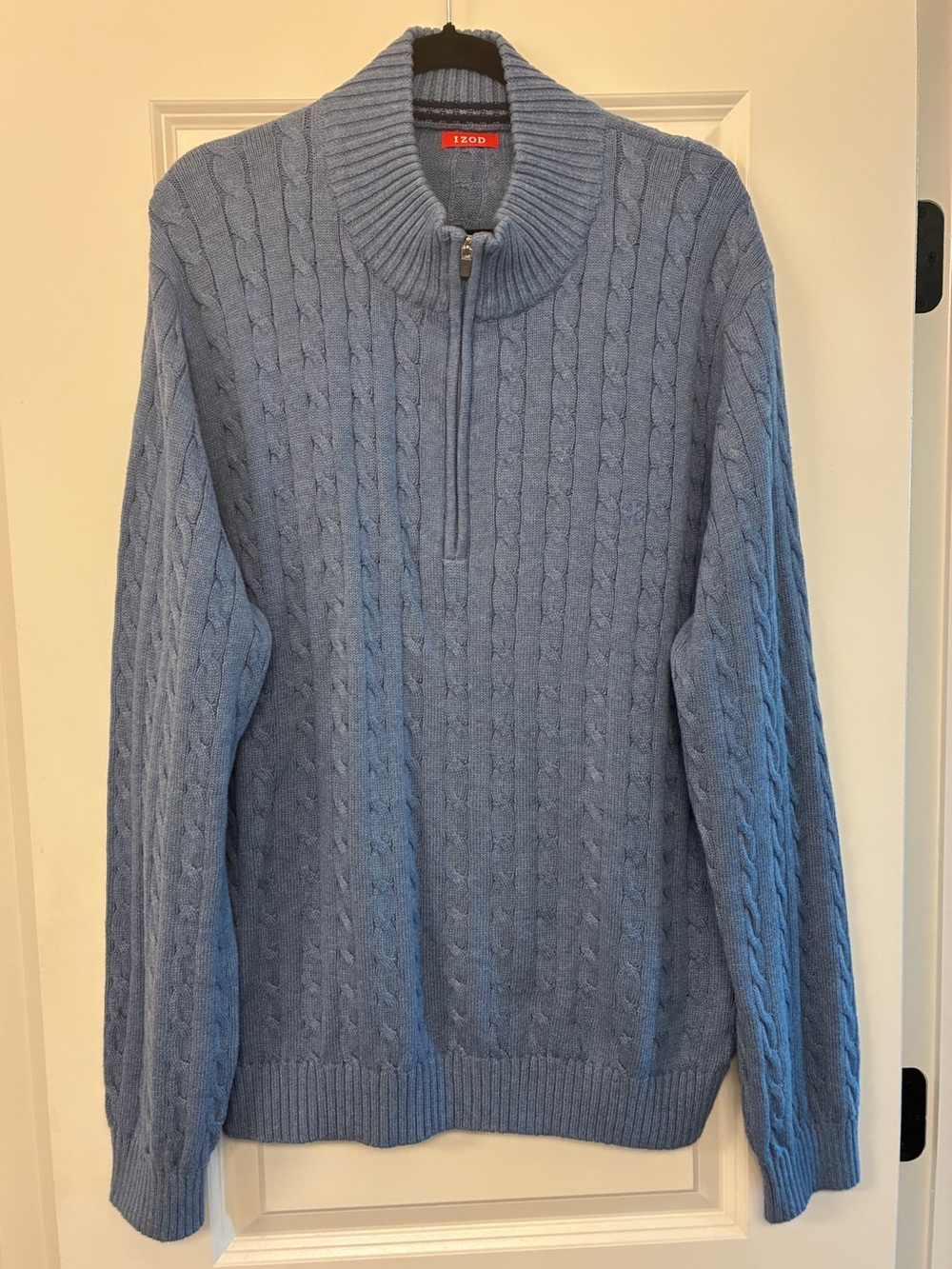 IZOD Long Sleeve Quarter Zip Sweater Pullover Men’s Size 2XL Blue 100% Cotton